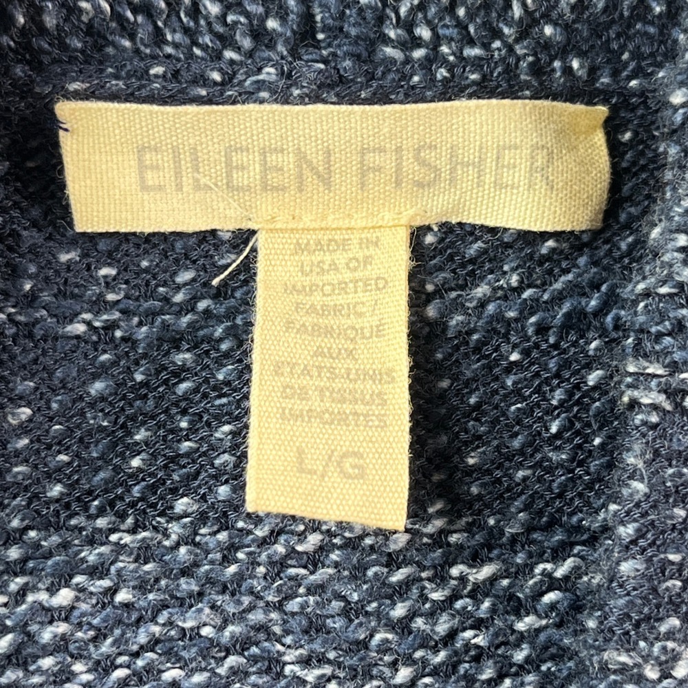 EILEEN FISHER Blue Speckled Knit Open Front Cardigan Sweater L G - Picture 6 of 8